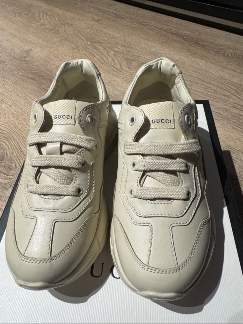 Gucci Kids Off-White/Cream Leather Sneakers